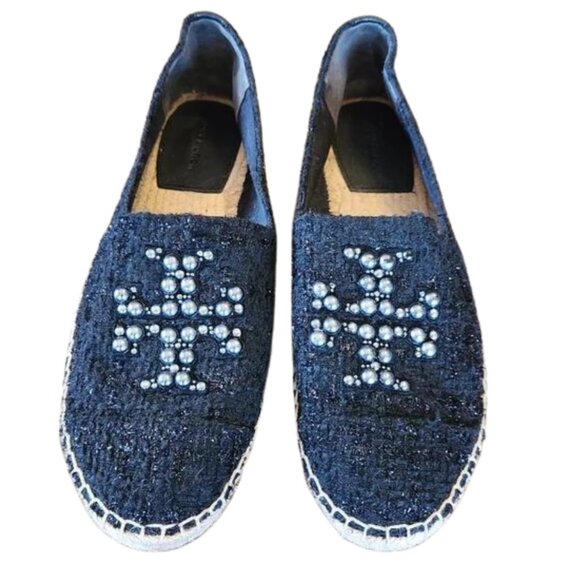 Tory Burch Shoes - Authentic Tory Burch Pearl Logo Flat Espadrilles Willa Tweed Size 10.5